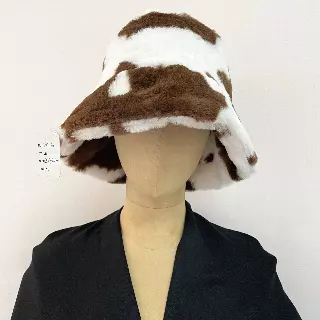 HX608 Pattern Faux Fur Bucket Hat — Brown