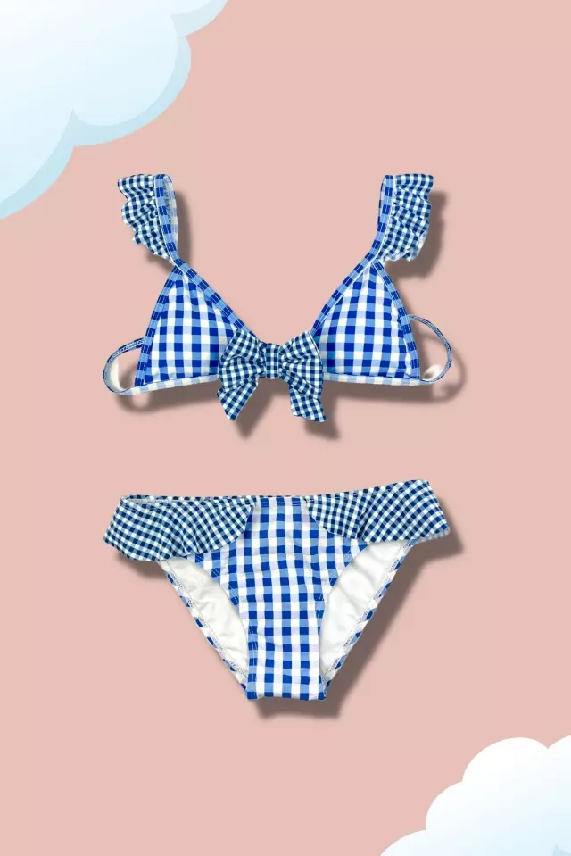 Kids Blue Checker Box Ruffle Two Piece
