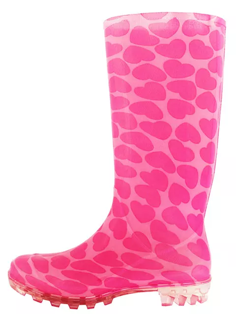 RB-39 - Wholesale Women's "Easy USA" 13.5 Inches Super Soft Rubber Rain Boots — Pink Heart Printed (RB-39) / 5-10 Assorted