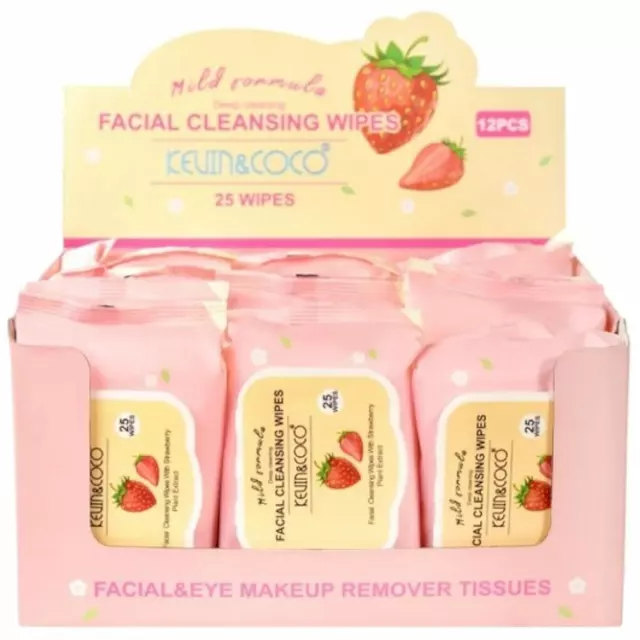 Kevin & Coco Facial Cleansing Wipes Strawberry - Wholesale 12 Units (KC1282-S)