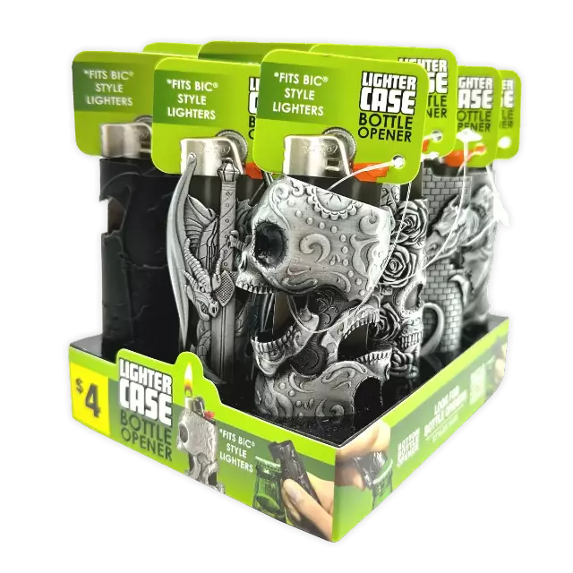 Metal Mystic Lighter Case with Bottle Opener Assortment - 12 Pieces Per Retail Ready Display 40314