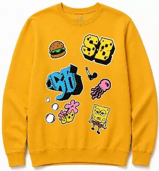 SPONGEBOB SQUAREPANTS STICKERS & BUTTONS CREWNECK GOLD