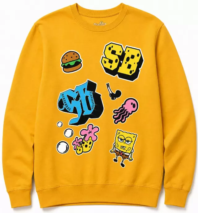SPONGEBOB SQUAREPANTS STICKERS & BUTTONS CREWNECK GOLD