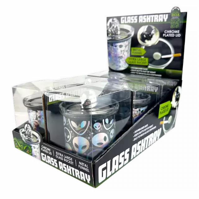 Glass Ashtray with Chrome Plated Lid - 6 Pieces Per Retail Ready Display 25945