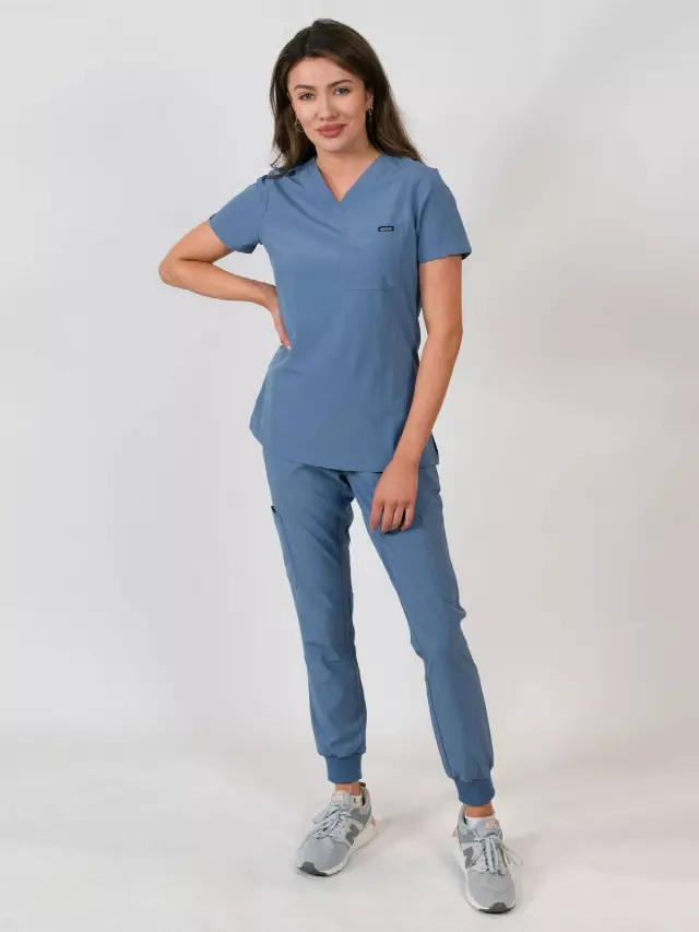 Aurora | One Pocket Top & Jogger Pants Scrubs Set — Slate Blue / M