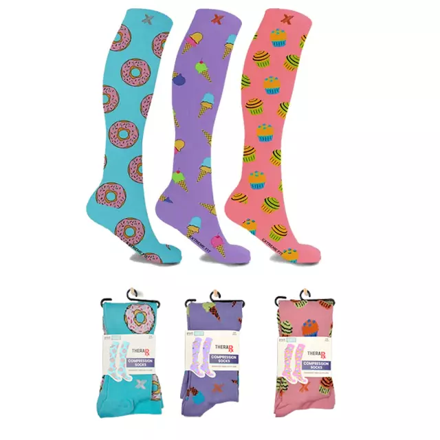 SWEET TOOTH KNEE-HIGH COMPRESSION SOCKS - 3 ASST STYLES — Large/XL