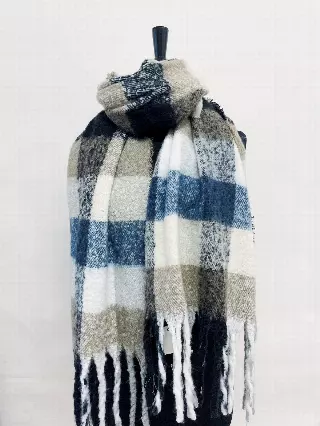 BF159 Multi Color Plaid Pattern Winter Scarf — Navy