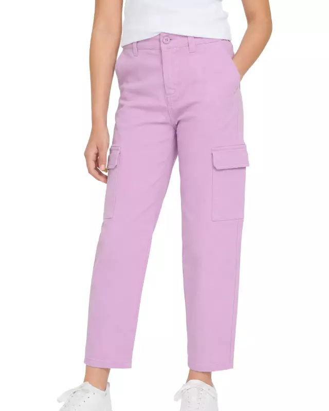 Girls' Skinny Twill Pants with Cargo Pockets #B05 — Lilac / 4-5-6-6X
