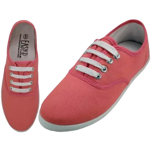 S324L - Women's "Easy USA" Comfortable Casual Canvas Lace Up Shoes — Persimmon (S324L-Persimmon) / 6-11 Assorted