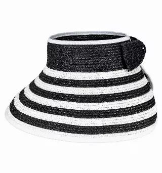Magid Straw Striped Color Block Roll Up Visor — BLACK/WHITE