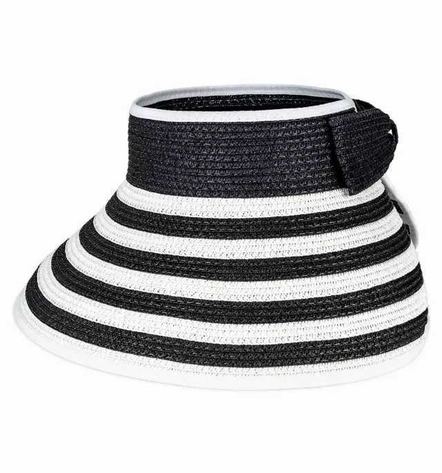 Magid Straw Striped Color Block Roll Up Visor — BLACK/WHITE