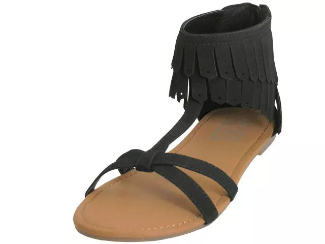 W8800L - Women's "Easy USA" Suede Cross Strap Fringe Sandals — Black (W8800L-B) / 5-10 Assorted