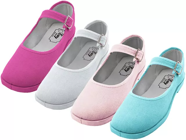 T2-115G - Girl's "Easy USA" Cotton Upper Mary Jane Shoes — Assorted - Fuchsia, White, Pink & Blue (T2-115G-A) / 11-4 Assorted