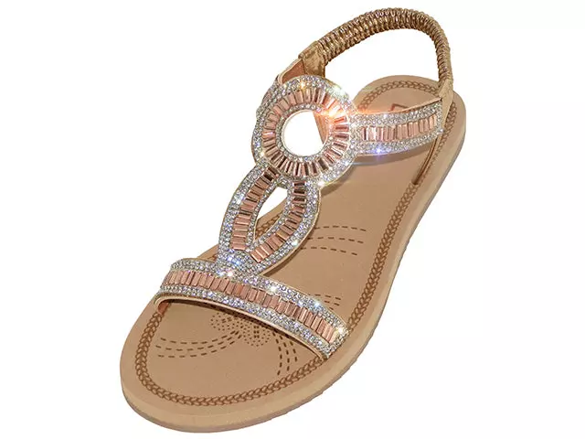 W7903L - Women's "Easy USA" Rhinestone Upper Comfortable Sandals — Rose Gold (W7903L-RG) / 6-11 Assorted