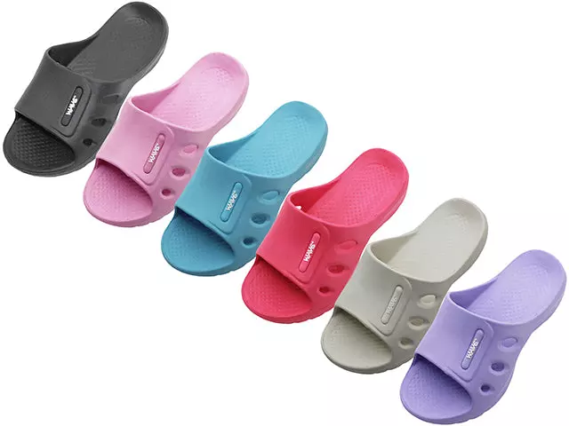 W7713L-A - Wholesale Women's "Wave" Super Soft Comfortable Slides Sandals — Assorted - Black, Pink, Blue, Lavender, Coral & Ivory (W7713L-A) / 6-11 Assorted