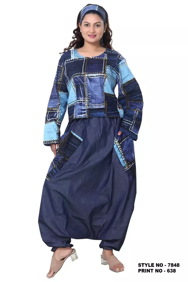 7848 - 100 % Cotton Printed 2pc Pant Set - Top + Harem Pants - $25.00 Each (3 pcs per pack) — Free Size / Print-638