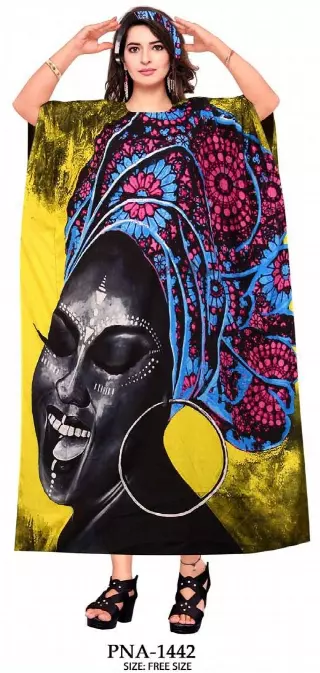 PNA-1442 Women's Long Digital Print Long Kaftan Dress - One Size (6-PCS PRE-PACK) - $7 Each