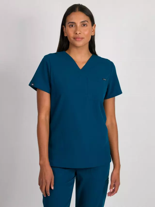 Camilla | Slim 1 Pocket Scrubs Top — Caribbean Blue / M