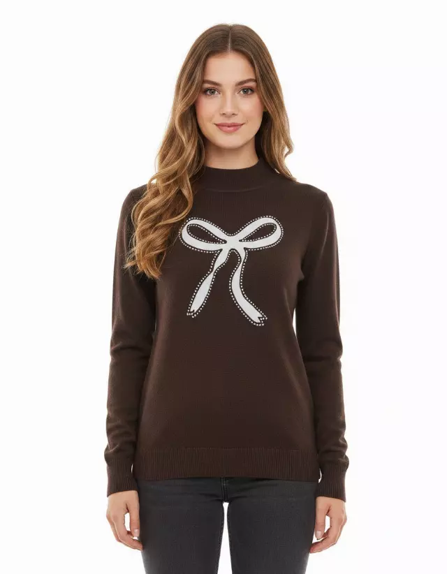 Crewneck Big Bow Sweater — Brown / S/M-L/XL