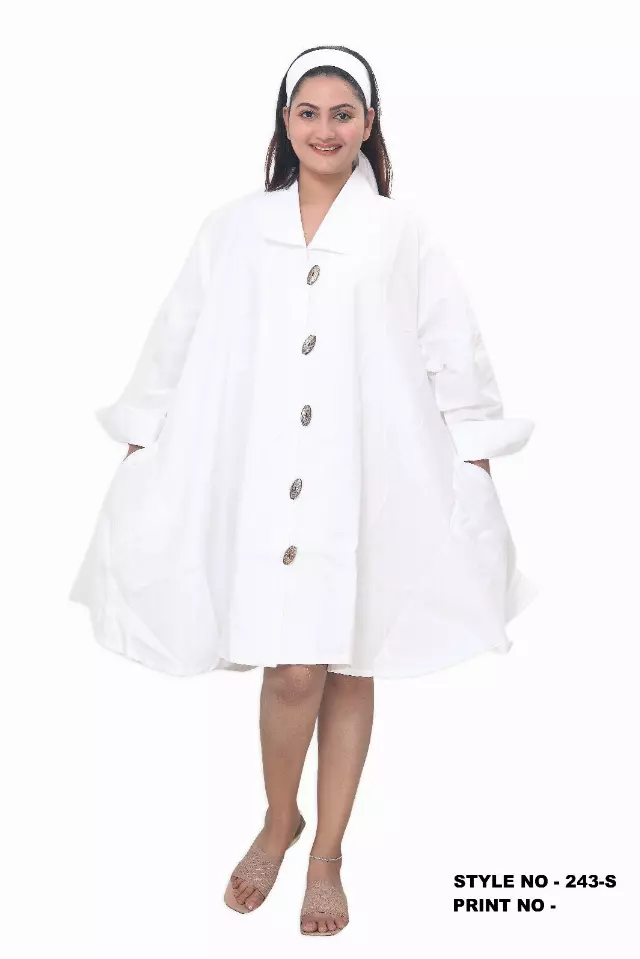 243L - NEW COLORS ADDED Big Button Down Solid Colors Authentic African Tunic Dress (3 PCS PRE-PACK) - $25.00 EACH — One Size (4 - 24) / WHITE