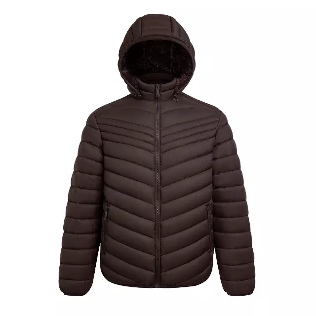 Men’s Solid Berber Lined Full Zip Puffer Jacket with Hood - Style #MFJ807 - $16.90/Unit 12 PC — M-2XL (WHOLESALE) / Dark Brown