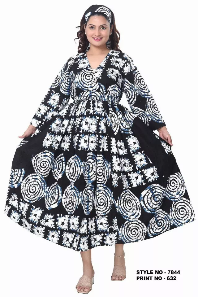 7844 - Women's Authentic African Printed Dress | V-Neck | Long Sleeves - $25.00 Each — Free Size / Print-632