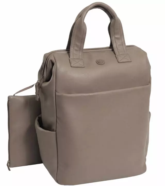 Max Studio 18 Inch Smooth Faux Vachetta PU Workbook Backpack — 020-TAUPE