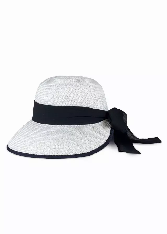 Magid Ribbon Bow Straw Garden Hat — WHITE