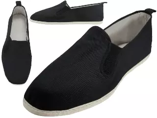 T2-303-M - Wholesale Men's Slip on Twin Gore Cotton Upper & White Cotton Out Sole Kung Fu/Tai Chi Shoes — Black (T2-303-M) / 48