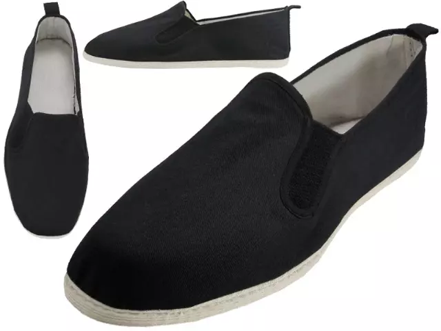 T2-303-M - Wholesale Men's Slip on Twin Gore Cotton Upper & White Cotton Out Sole Kung Fu/Tai Chi Shoes — Black (T2-303-M) / 41