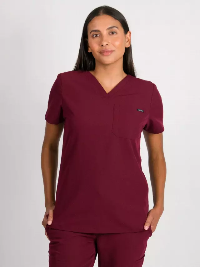 Camilla | Slim 1 Pocket Scrubs Top — Wine / XS