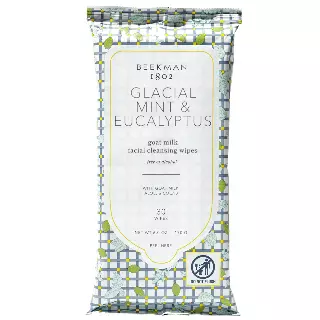 WHOLESALE BEEKMAN 1802 GLACIAL MINT & EUCALYPTUS GOAT MILK FACIAL CLEANSING WIPES - 30 COUNT - 48 PIECE LOT