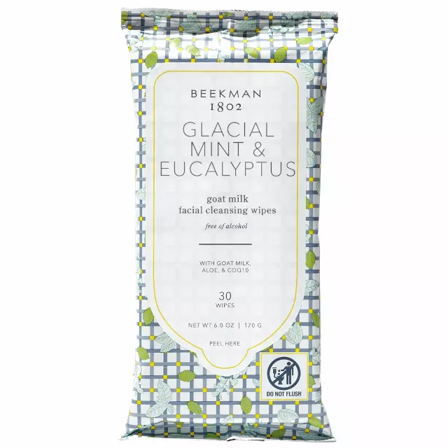 WHOLESALE BEEKMAN 1802 GLACIAL MINT & EUCALYPTUS GOAT MILK FACIAL CLEANSING WIPES - 30 COUNT - 48 PIECE LOT