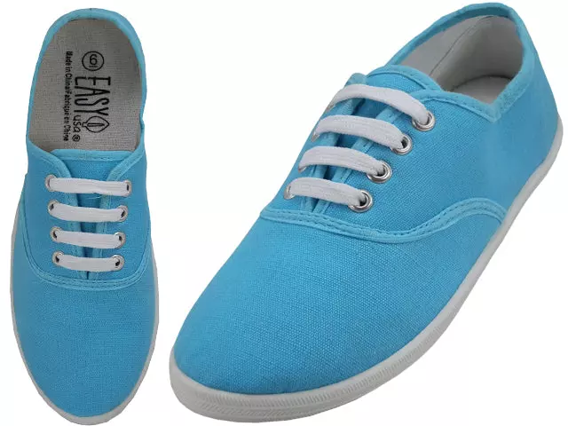 S324L - Women's "Easy USA" Comfortable Casual Canvas Lace Up Shoes — Azul (S324L-AZUL) / 5-10 Assorted