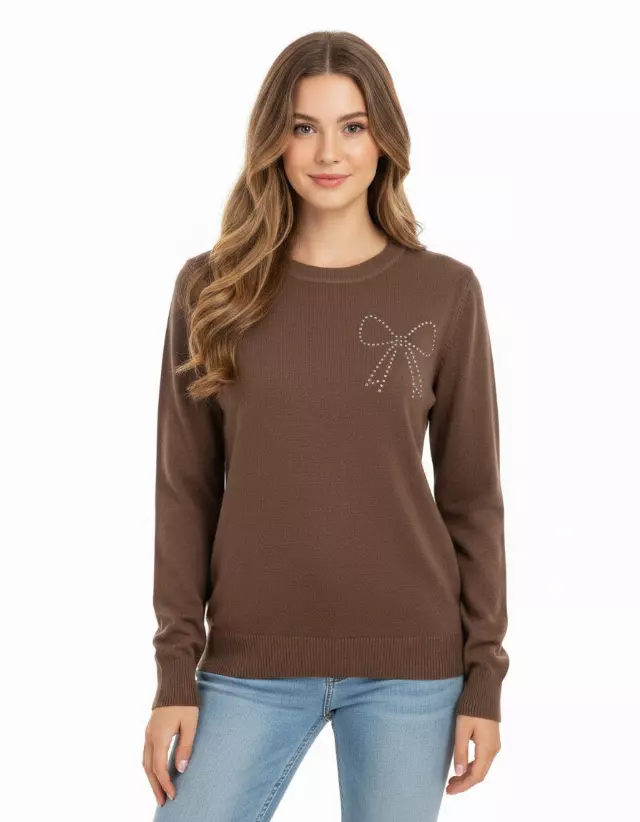 Crewneck Bow Sweater — Brown / S/M-L/XL