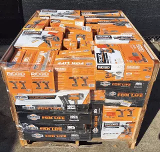Ridgid SeeSnake pallet · cordless tools, chargers, batteries, accessories