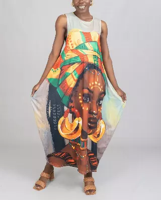 23024- Women's Plus Size Maxi Dress Digital Face-Print Knit Maxi Dress - One Size (3-PCS PRE-PACK) ($20.00 Each)