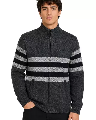 Men's Striped Bonded Sweater — S-M-L-XL-2X / Heather Charcoal W07