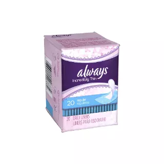 Always Daily Fresh Thin Liners, Regular Absorbency, Unscented, 20 CT – Case Pack of 24