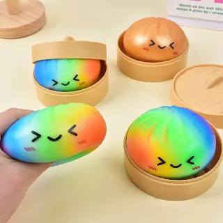 Rainbow Squishy Dumpling Stress Toy with Bamboo Steamer — 12 PC DISPLAY