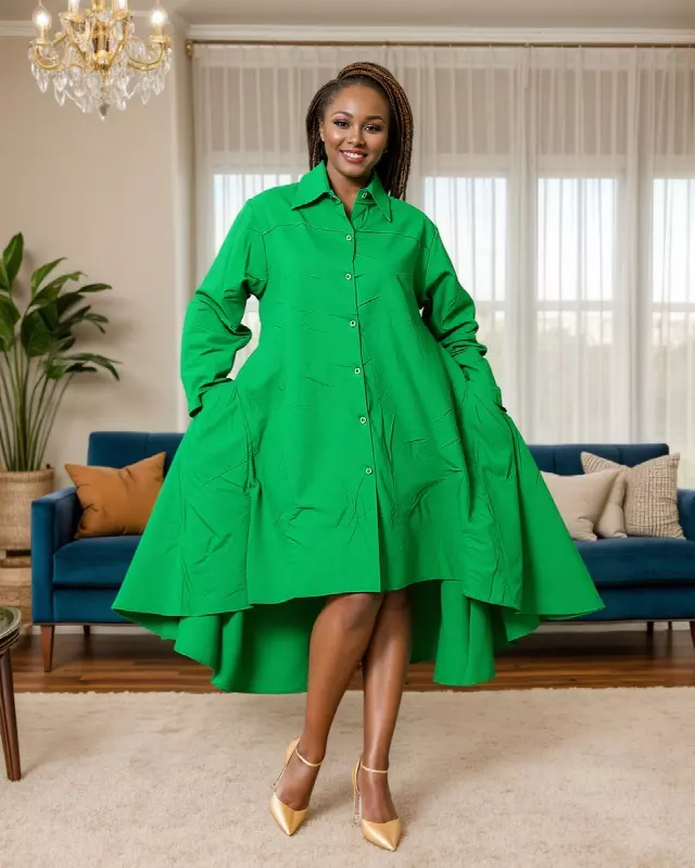 7042-S - Button Down Solid Shirt Dress in High Low Style (3 PCS PRE-PACK) - $25.00 Each — One Size (4 - 26)) / Print-26030