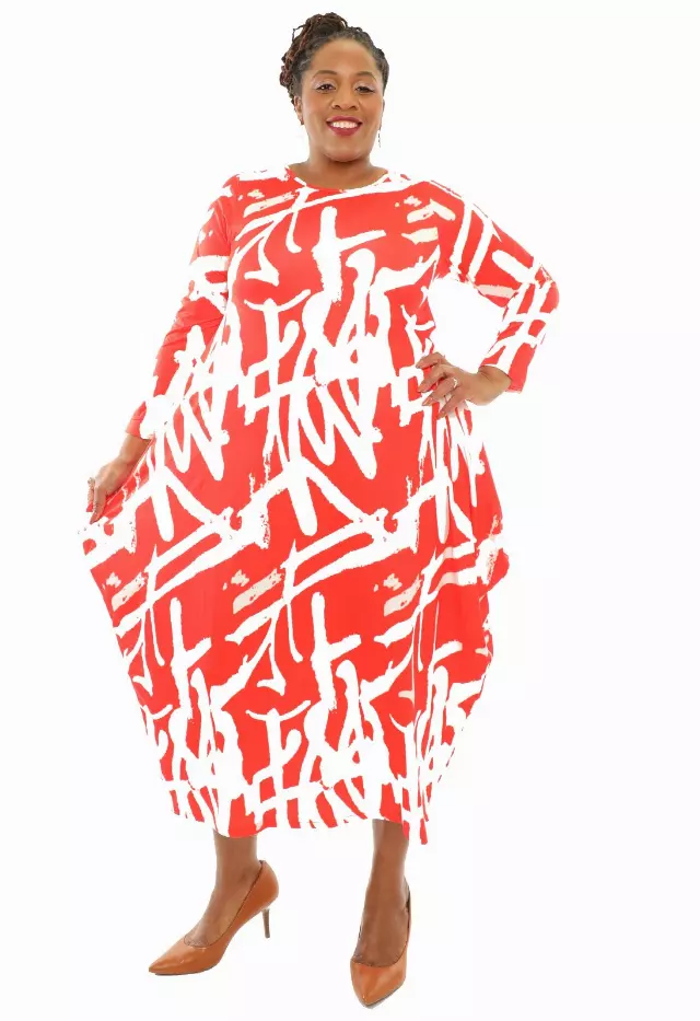 CHH21040LS ON SALE!! Print Knit Maxi Dress- One Size (3-PCS PRE-PACK- 5 Colors) ($15.00 Each) — 3-Pcs PRE-PACK / RED/WHITE