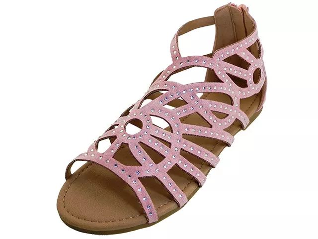 G7602C - Youth's "Easy USA" Rhinestone Top Gladiator Sandals — Pink (G7602C-P) / 11-4 Assorted