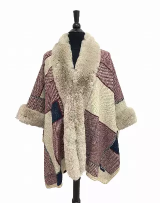 TX212 Pattern Faux Fur Cape — Beige