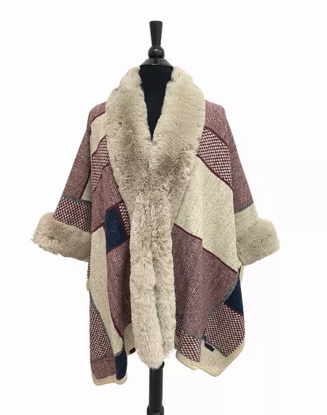 TX212 Pattern Faux Fur Cape — Beige