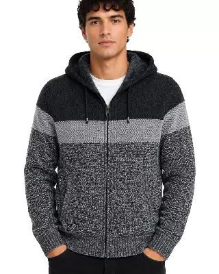 Men's Striped Bonded Hooded Sweater #10