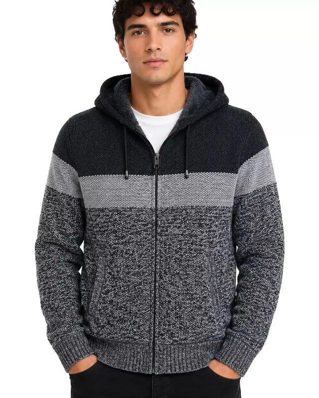 Men's Striped Bonded Hooded Sweater #10