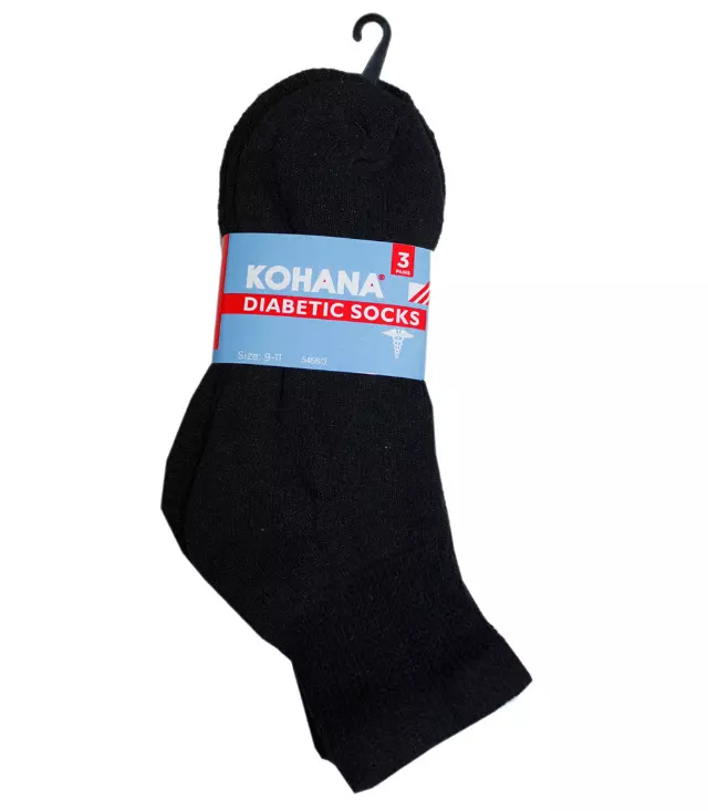 Diabetic Socks - 9-11 Black Ankle Sport Socks - 3 Pair - 5456-3