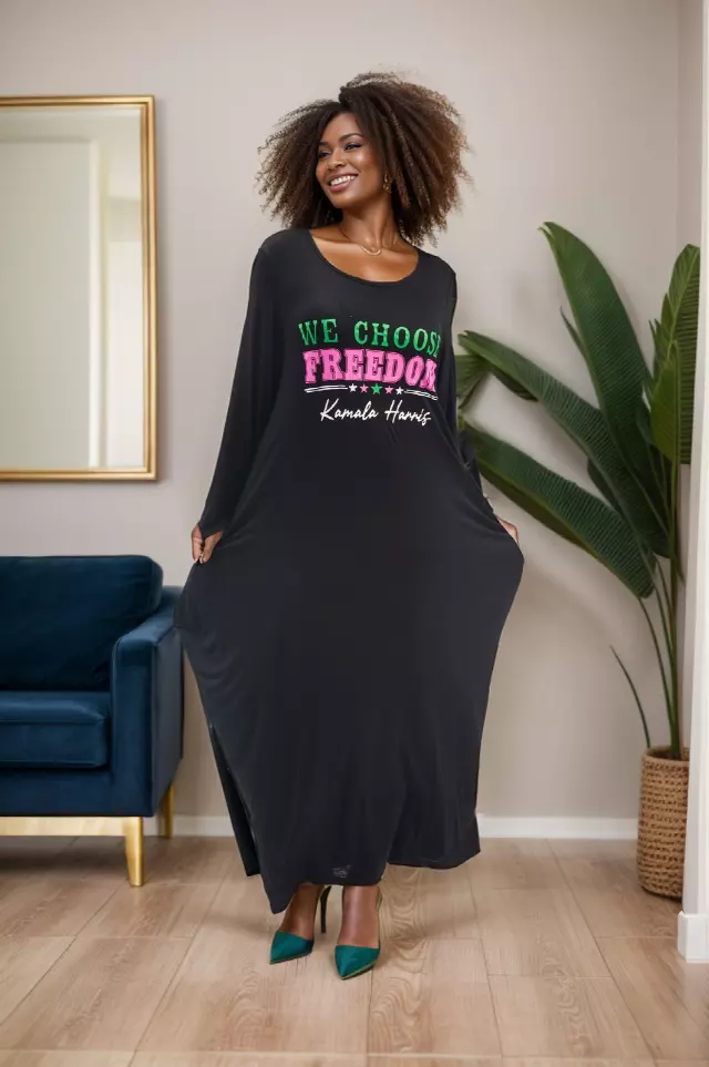 24034 - CLOSE OUT!!Women's "Kamala Harris" Maxi Balloon Dress - We Choose Freedom (5 Colors) - One Size ($5 Each) — 3-Pcs PRE-PACK / Black