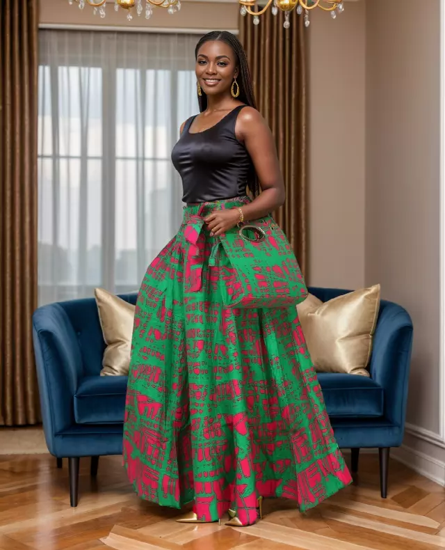 6777P - African Prints Maxi Skirt & Shoulder Bag Set - Free Size - $40.00 Each — One Size / Print-594